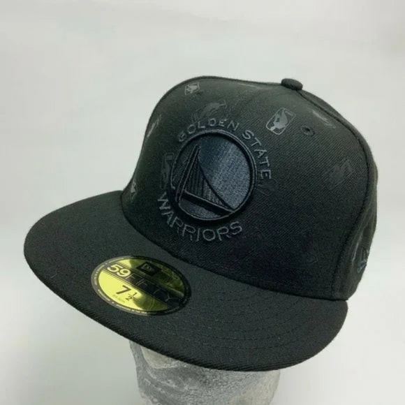 Men's New Era Cap Black Golden State Warriors 59FIFTY NBA All Over NWT - Picture 2 of 5